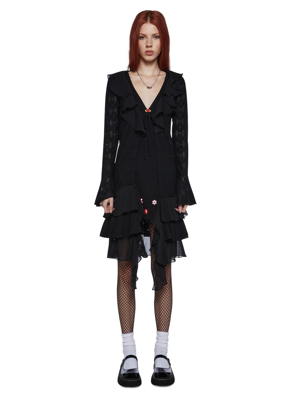 dELiA*s Black Ruffled V-Neck Tiered Cardigan Dress
